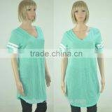 Women's V-neck Short Stripe Sleeve T-shirt thumbnail-1