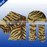 Fancy zebra printed pattern polar fleece scarf hat gloves for children