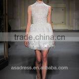 2014 New Style Tulle High Collar Short Gown With Lace Appliqued Lebanon Designer Evening Dresses (EVGH-1015) thumbnail-1