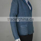 Ladies' V&polo Neck Long Sleeve Cardigan With Button & Pocket Knitted Sweater thumbnail-2