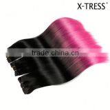 16inch100g 1b Shed Free Straight Pink Ormber Two Tone Color Heat Resistant High Tempreture Tight Double Drawn Synthetic Weft