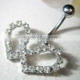Double Crystal Heart Belly Bar Body Piercing Jewelry