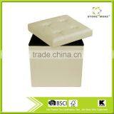 Cube Storage Ottoman Foldable Collapsible Faux Leather Footrest Stool Seat Coffee Table Beige thumbnail-1