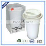 Ceramic White Cup and White Lid No Printing or Logo thumbnail-1