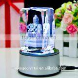3D Laser Figure of Buddha Crystal Cube Souvenirs With LED Light Base thumbnail-5