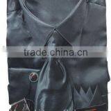 Men's Black Satin Dress Shirts Tie&hanky Man Satin Shirt thumbnail-2