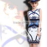 Restock Top Quality 2014 Chinese Elements Print Blue Ladies Mini Sexy Bodycon HL Bandage Dress Celebrity Style Dresses thumbnail-3