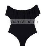 Ladies Fashion Black With Big Ruffle One-piece Swimwear thumbnail-5