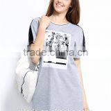 Fashion Women's Contracted Front Plastisol Printing Letters Embroidery Short Sleeve Longline T-shirt thumbnail-3