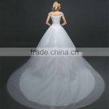 MGOO Stock Off Shoulder Flower Emboridery Beaded Back Straps Crossover Wedding Dress Bride Princess Dress thumbnail-2