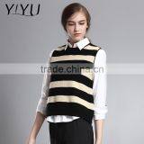Latest Designs Winter Fall Women Stripe Color Block Cashmere Vest Sweater thumbnail-2