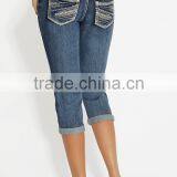 Medium Wash Capri With Metallic Stitching #82393 thumbnail-3