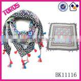 NEW ARRIVAL PRINTED LADY BANDANA WITH TASSELS SQUARE SCARF thumbnail-1