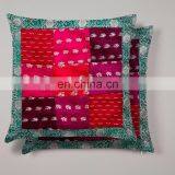 Indian Handmade Cushion Cover Home Decor 16" Vtg Multi-color Patchwork Dupioni Silk Sofa Decor Brocade Cushion Cover thumbnail-2