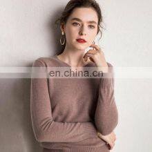 Mreino Вязаный классический вязаный пуловер из шерсти cashmere с открытым вырезом V-образного горла thumbnail-1