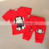 2016 summer new design boy cartoon monkey shirt and pant set baby cotton suit