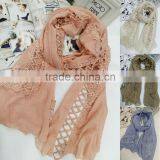 2016 Newest Fashion Casual Hollow Out Embroidery Lace Scarf Women Hijab Quality Choice thumbnail-1