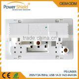 United Arab Emirates / Dubai Type Universal Double Outles AC Power Wall Switch Socket + 2 USB Charger Ports + CE FCC RoHS thumbnail-4