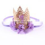 Hot-sales Kids Large Gold Lace Crown Headband Baby Hair Accessory Crown Baby Gold Flower Hair Band Wh-1836 thumbnail-3