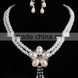 Long Double Layer Pearl Chain Necklace Women Lobster Closure Flower Shape Jewelry Sets