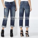 Factory price custom printed cotton fashionable women baggy jean pants