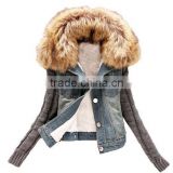 Winter Women Jeans Coat Fleece Denim hoodies Jacket Slim Fur Collar Coat Outerwear