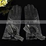 Beautiful Bowknot Design Rivet Sheepskin Leather Gloves for MS thumbnail-2