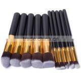 Hot Sale High Quality 10pcs Black Gold Synthetic Kabuki Makeup Brush Set With Private Label