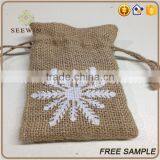 Drawstring Logo Printed Small Natural Jute Bag thumbnail-4