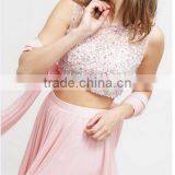 2017 Fashion Long Maxi Dresses Sleeveless Two Piece Set Long Skirts and Beaded Tops for Girls Party Wear Dress thumbnail-4