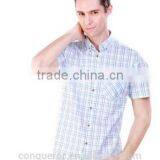 Men's Blue Check Cotton Shirt Slim Fit Shirt HOT! MSH20150006 thumbnail-1