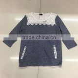 Clearance sale womencotton french terry lace t-shirt