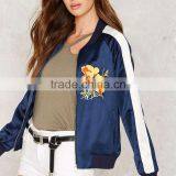 HAODUOYI Women Blue Winter Poppy Writer Bomber Jacket thumbnail-4