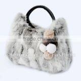CX-H-36B Real Rabbit Fur & Leather Tote Handbag New Arrival thumbnail-5