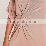 Plus Size Midi Dress Pink Long Sleeve Knot Sexy Elegance Dress Custom Split Hem Dress thumbnail-5
