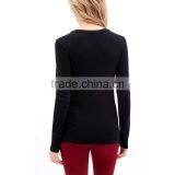 Simple Design Crew Neck Long Sleeve Stretch Women Plain Black Sweater thumbnail-3