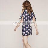 Classy Cold Shoulder Floral Printecd Short Rompers With Adjustable Sleeves thumbnail-3