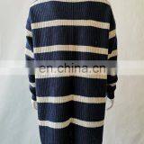 Women Long Knitted Vertical Stripes Cardigan Sweater thumbnail-5