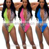 Lemon Gina Contrast Color Leopard Patchwork Sexy Bikini Sleeveless Deep V Neck Hollow Out Open Back One-Piece Swimsuit thumbnail-2