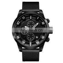 SKMEI 1309 my Brand Name Logo Custom Printed Watch Automatic Stopwatch Stainless Steel Case Back Water Proof Watch Leather Band thumbnail-4