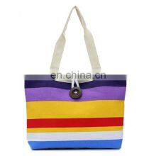 Ladies Colored Stripe Tote Storage Bag Cotton Canvas Shopping Handbag thumbnail-4