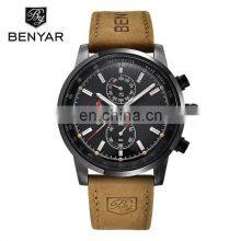 BENYAR 5102 Popular Men Quartz Wristwatch Analog Chrono Calendar Fashion Leather Water-resistant Men Watches