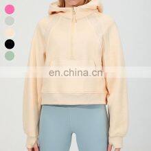 Wholesale Essentials Hoodie Half Zip Up Hoodie Women Loose Long Sleeve Sports Fleece Hoodies Sweatshirts Coat With Finger Hole thumbnail-4