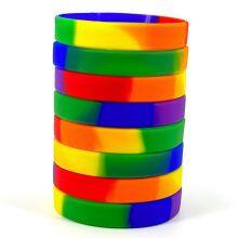 Manufacture in Stock Rainbow Smoothly Segmented Process LGBT Silicone Bracelet Adult Activity Silicone Wristband thumbnail-6