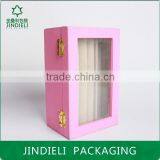 Pink Beautiful Fashion Leather Wooden Drawer Jewelry Box With Pvc Window thumbnail-3