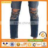 Men Custom Apparel Skinny Cropped Jeans Ripped Denim Pants With Extreme Rips In Blue Wash thumbnail-6