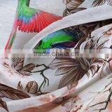 Parrot Bird Branch Leaf Printed Silk Linen Blend Fabric thumbnail-3