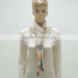 TYS124 White Striped Knitted Silk Scarf