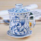 Ceramic Tea Mugs With Lid and Sauce China Tea Cups thumbnail-2