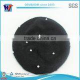 Wholesale Wool Black Pearl Beret Hat Cheap Lady Rhinestone Beret Cap thumbnail-2